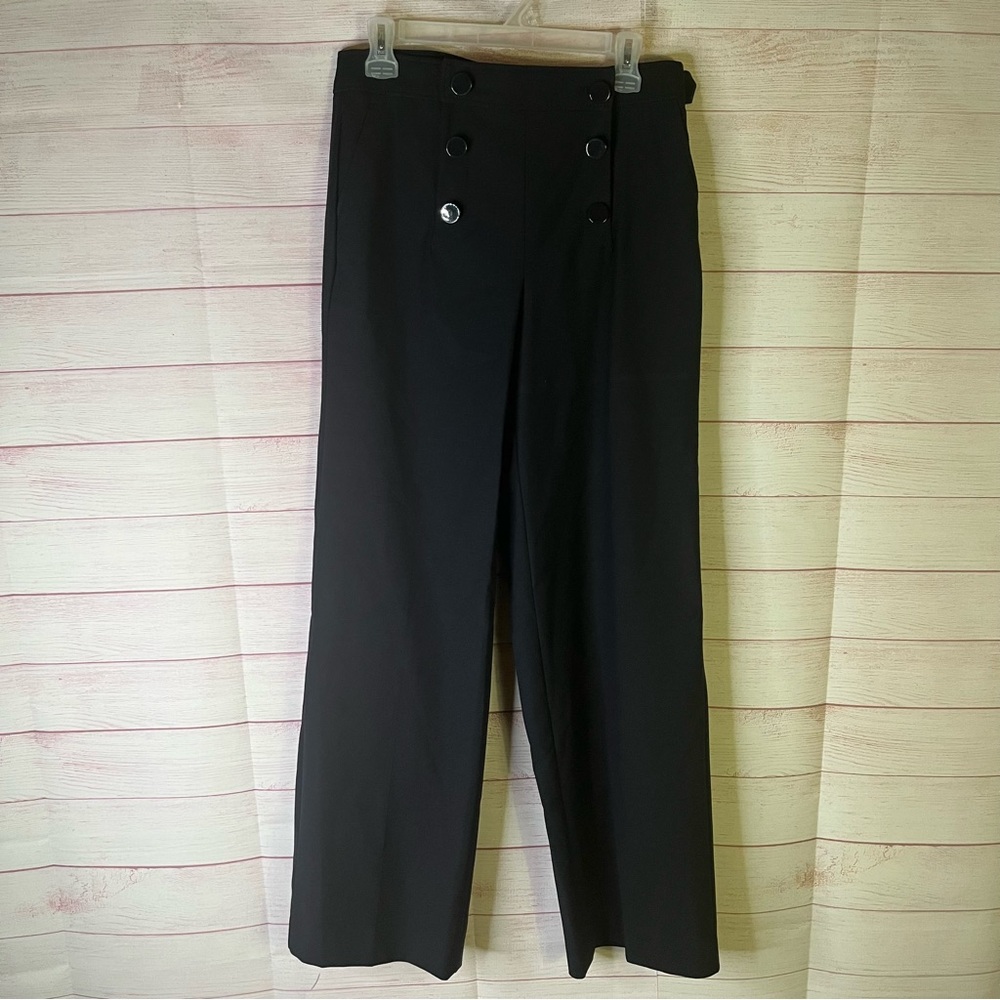 Talbots‎ Navy Blue High Waisted Wide Leg Faux Buttons Trousers Pants Size 4